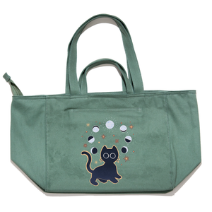 "Cat Moon Cycle" Tote Carrier Bag Khaki