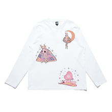 Load image into Gallery viewer, &quot;Luna Quilt Rosey Maple Moth&quot; Cut and Sew Wide-body Long Sleeved Tee White/Salmon Pink