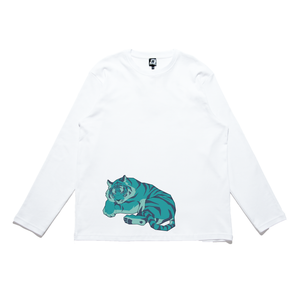 "Gentle Tiger" Cut and Sew Wide-body Long Sleeved Tee White