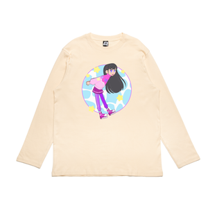 "After a long day" Cut and Sew Wide-body Long Sleeved Tee Beige