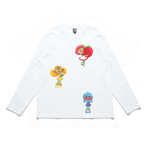 " Strawberry Doll " Cut and Sew Wide-body Long Sleeved Tee White
