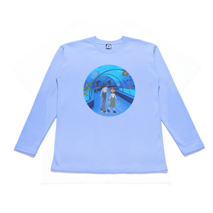 "Aquarium Date" Taper-Fit Heavy Cotton Long Sleeve Tee Sky Blue