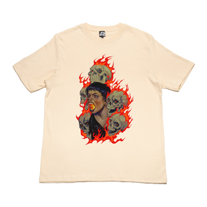 "Fire And Skulls" Cut and Sew Wide-body Tee Beige / Black
