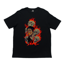 Load image into Gallery viewer, &quot;Fire And Skulls&quot; Cut and Sew Wide-body Tee Beige / Black