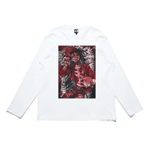 "Slasher Ed" Cut and Sew Wide-body Long Sleeved Tee White