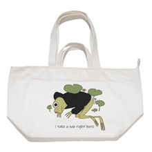 Load image into Gallery viewer, &quot;I take a nap right here&quot; Tote Carrier Bag Cream/Green