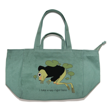 Load image into Gallery viewer, &quot;I take a nap right here&quot; Tote Carrier Bag Cream/Green