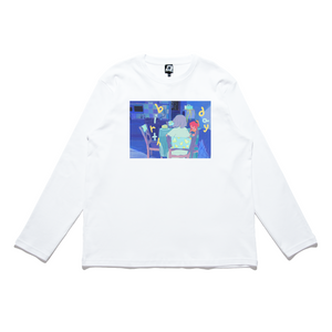 "Blue Birthday" Cut and Sew Wide-body Long Sleeved Tee Beige