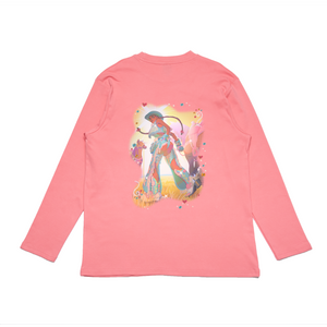 " Rhinestone Cow Girl " Cut and Sew Wide-body Long Sleeved Tee Salmon Pink