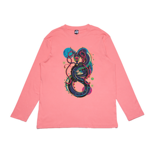 "Celestial Beast" Cut and Sew Wide-body Long Sleeved Tee Black/Salmon Pink/Beige