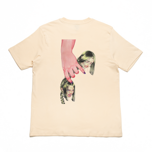 "First Phone & Last Phone" Cut and Sew Wide-body Tee Beige/Salmon Pink