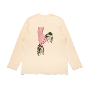 "First Phone & Last Phone" Cut and Sew Wide-body Long Sleeved Tee Salmon Pink/Beige