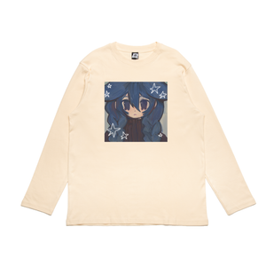 " Star bunny girl" Cut and Sew Wide-body Long Sleeved Tee Beige/White/Black