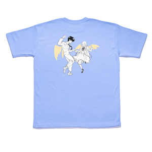 " Angel & Look Back " Taper-Fit Heavy Cotton Tee Sky Blue