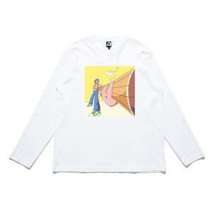 "Bass Burn" Cut and Sew Wide-body Long Sleeved Tee White