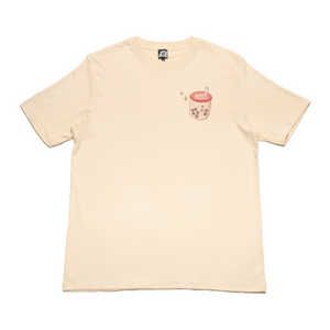 "Boba cats" Cut and Sew Wide-body Tee White/Beige