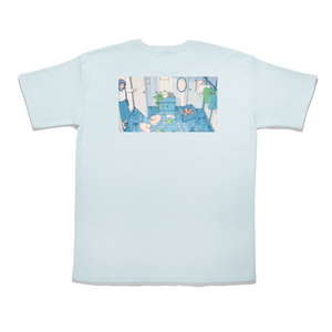 "Flooded" Taper-Fit Heavy Cotton Tee Sky Blue/ Mint