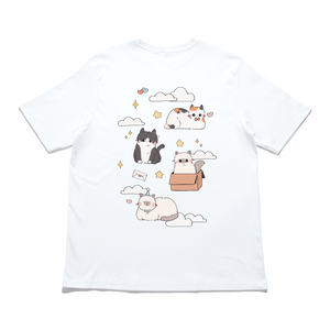 "Cats and Clouds" Cut and Sew Wide-body Tee White/Black