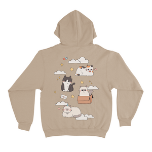 "Cats and Clouds" Basic Hoodie White/Beige/Black