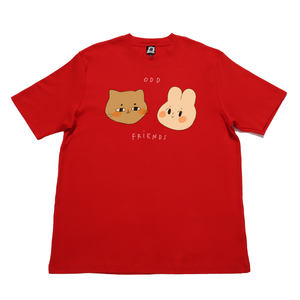 "Odd Friends" Cut and Sew Wide-body Tee White/Red/Black/Beige