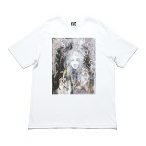"Porcelain doll & blue" Cut and Sew Wide-body Tee White