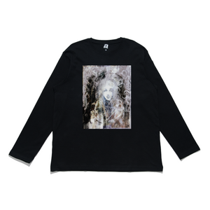 "Porcelain doll &amp; Blue" Cut and Sew Wide-body Long Sleeved Tee Black/White