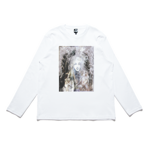 "Porcelain doll &amp; Blue" Cut and Sew Wide-body Long Sleeved Tee Black/White