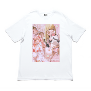 “My Girl Hero" Cut and Sew Wide-body Tee White/Salmon Pink