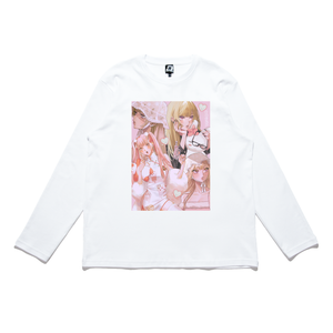 "My Girl Hero" Cut and Sew Wide-body Long Sleeved Tee White/Salmon Pink