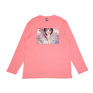 "Love at first sight" Cut and Sew Wide-body Long Sleeved Tee White/Salmon Pink