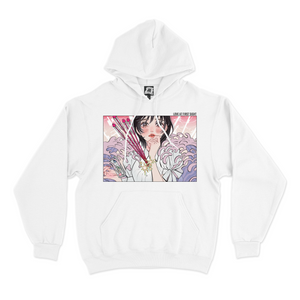 "Fox Pose" Basic Hoodie White/Light Pink/Pink