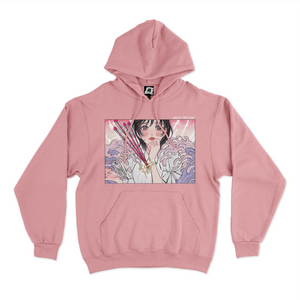 "Fox Pose" Basic Hoodie White/Light Pink/Pink