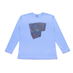 " Under The Same Roof" Taper-Fit Heavy Cotton Long Sleeve Tee Sky Blue