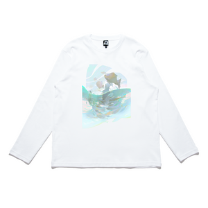 "Fish" Cut and Sew Wide-body Long Sleeved Tee White