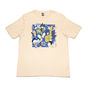 " Catmix "  Cut and Sew Wide-body Tee  Beige / White