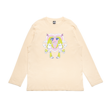 Load image into Gallery viewer, &quot;Catboy Cafe&quot; Cut and Sew Wide-body Long Sleeved Tee Beige/White/Salmon Pink