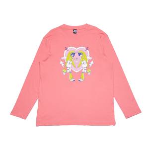 "Catboy Cafe" Cut and Sew Wide-body Long Sleeved Tee Beige/White/Salmon Pink