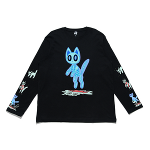 "Melting cat" Cut and Sew Wide-body Long Sleeved Tee Black/White/Beige/Salmon Pink