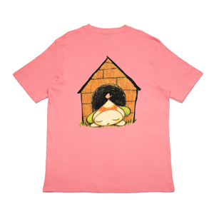 "Home & Flower" Cut and Sew Wide-body Tee Black/Salmon Pink/White/Beige