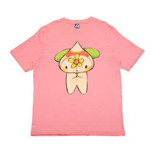 "Home & Flower" Cut and Sew Wide-body Tee Black/Salmon Pink/White/Beige