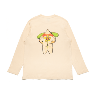 "Mu & Flower" Cut and Sew Wide-body Long Sleeved Tee White/Beige