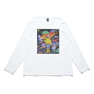 "Rainy_Day" Cut and Sew Wide-body Long Sleeved Tee White/Black