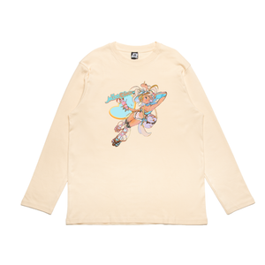 "Heart Cowgirl" Cut and Sew Wide-body Long Sleeved Tee Beige
