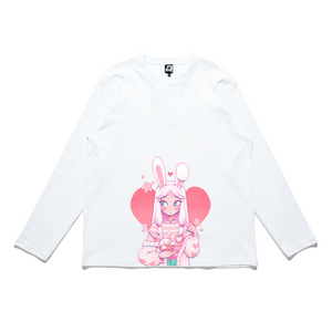 "Lucky bunny dtiys" Cut and Sew Wide-body Long Sleeved Tee Salmon Pink
