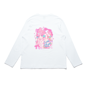 "Litcheeri bunny" Cut and Sew Wide-body Long Sleeved Tee White