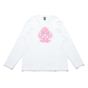 "Litcheeri bunny" Cut and Sew Wide-body Long Sleeved Tee White