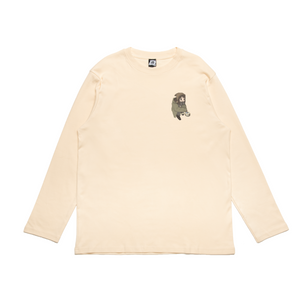 "Cooking" Cut and Sew Wide-body Long Sleeved Tee Beige/White
