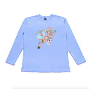 "Heart Cowgirl" Taper-Fit Heavy Cotton Long Sleeve Tee Sky Blue