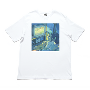 "Gaming Nights Alone" Cut and Sew Wide-body Tee White