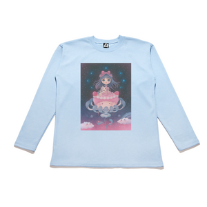 "Kawaii Cake" Taper-Fit Heavy Cotton Long Sleeve Tee Sky Blue